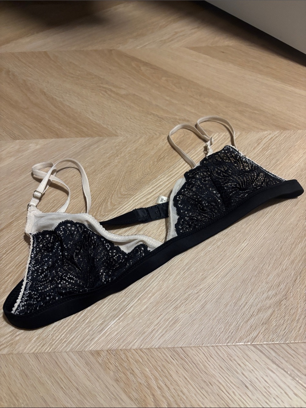 Delicate Black Lace Bralette with Cream Straps
